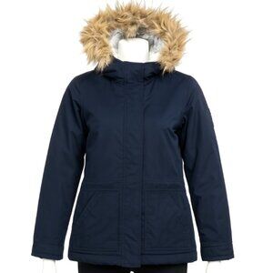 Hollister Jacket Blue Faux Fur Hooded Lined Winter Parka Coat‎ Womens Size Small